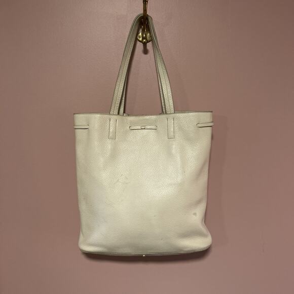 Banana Republic White Pebbled Leather Tote Bag Purse Ivory Bone - Picture 2 of 7
